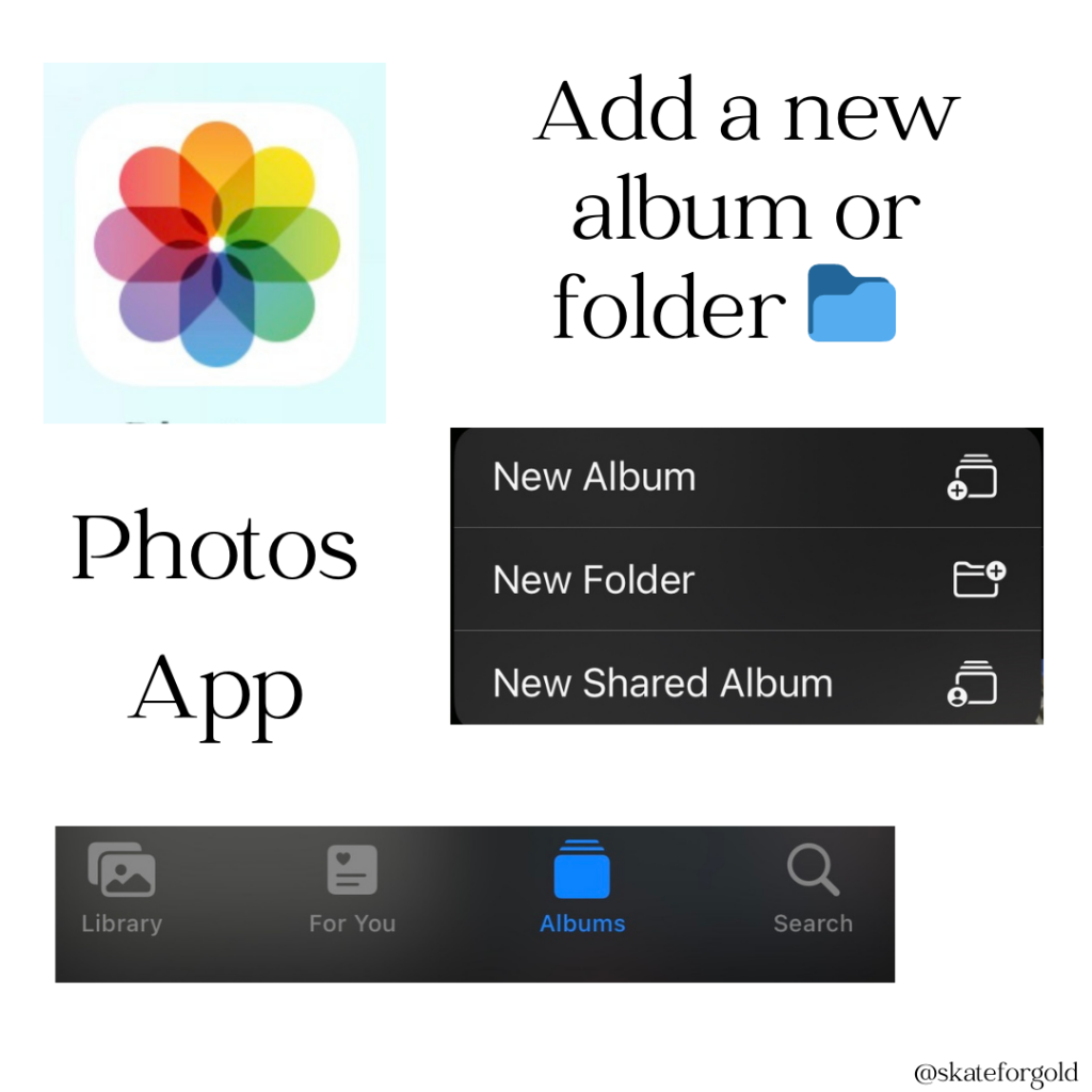 Showing the icons for creating a new album or folder in the iPhone photos app.